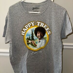 Bob Ross Gray 'Happy Trees' Short Sleeve Tee